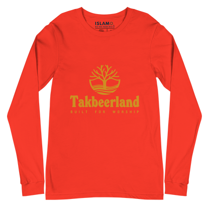 ADULT Long Sleeve Shirt - TAKBEERLAND FULL LOGO (Centered/Medium) - Gold