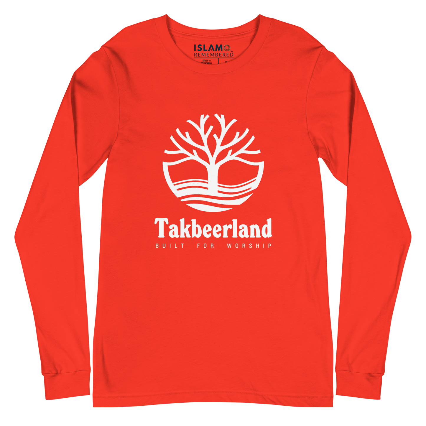 ADULT Long Sleeve Shirt - TAKBEERLAND FULL LOGO (Centered/Large) - White