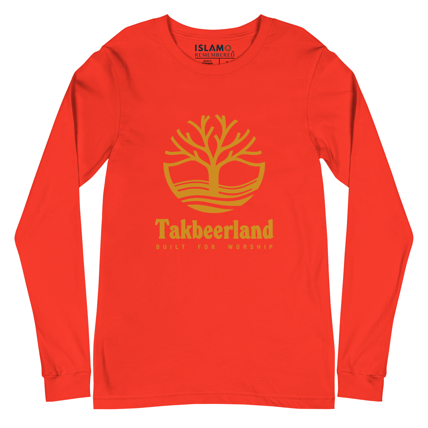 ADULT Long Sleeve Shirt - TAKBEERLAND FULL LOGO (Centered/Large) - Gold