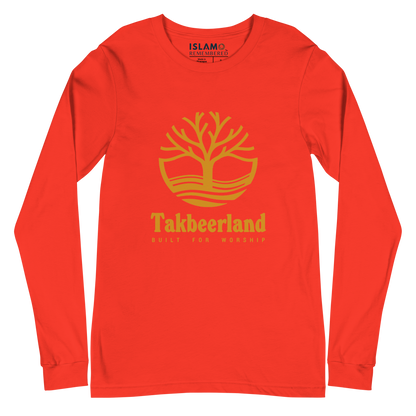 ADULT Long Sleeve Shirt - TAKBEERLAND FULL LOGO (Centered/Large) - Gold