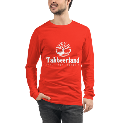 ADULT Long Sleeve Shirt - TAKBEERLAND FULL LOGO (Centered/Medium) - White