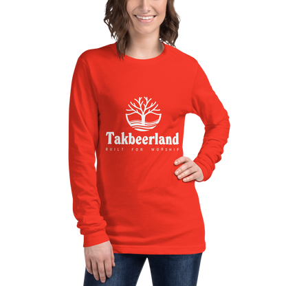 ADULT Long Sleeve Shirt - TAKBEERLAND FULL LOGO (Centered/Medium) - White