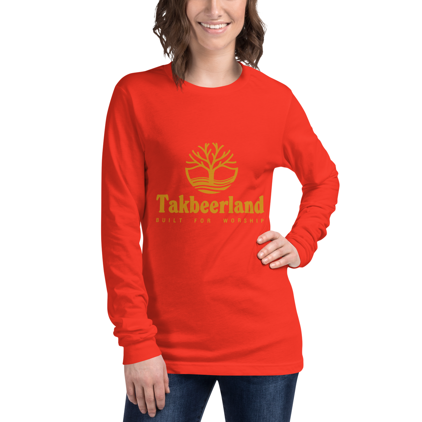 ADULT Long Sleeve Shirt - TAKBEERLAND FULL LOGO (Centered/Medium) - Gold