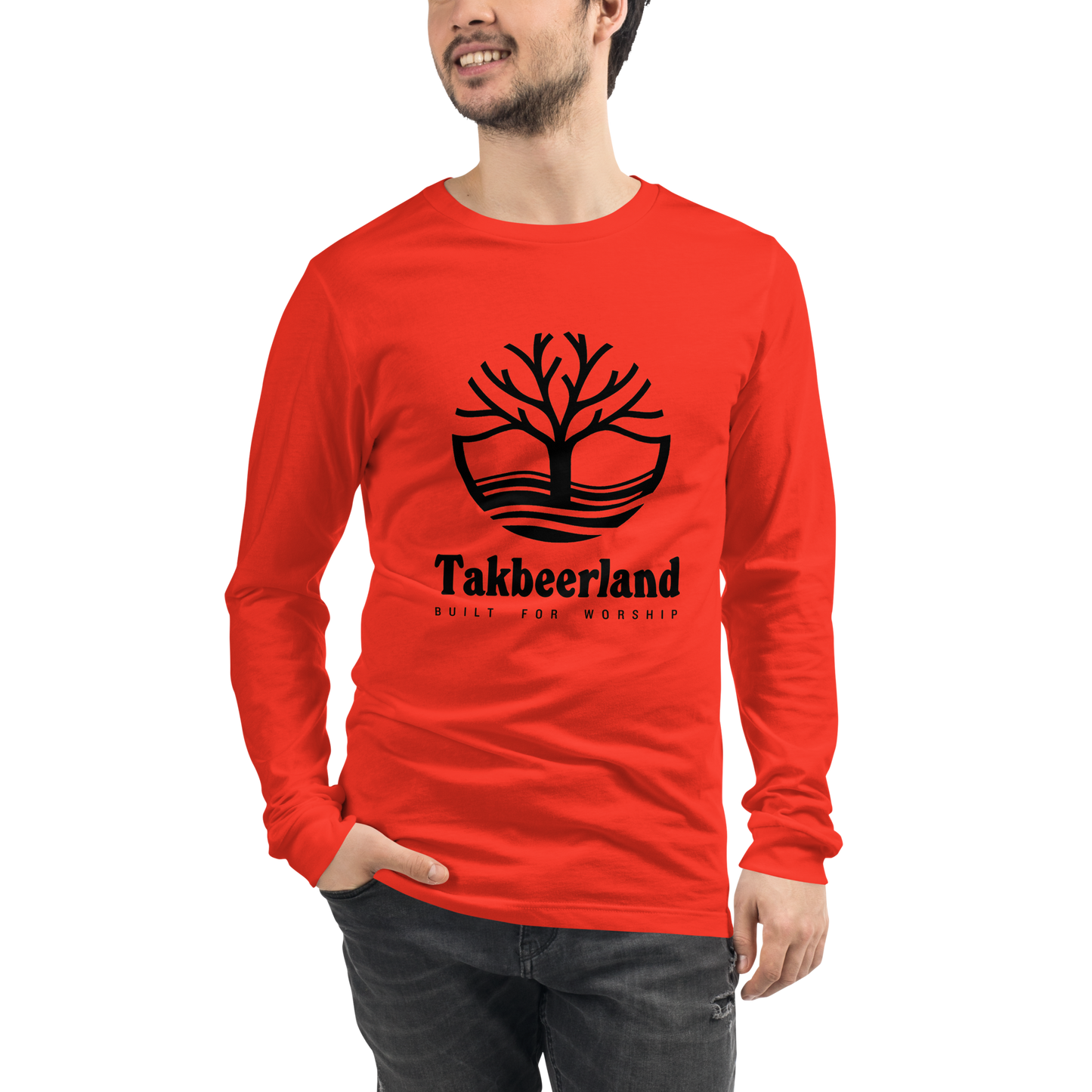 ADULT Long Sleeve Shirt - TAKBEERLAND FULL LOGO (Centered/Large) - Black