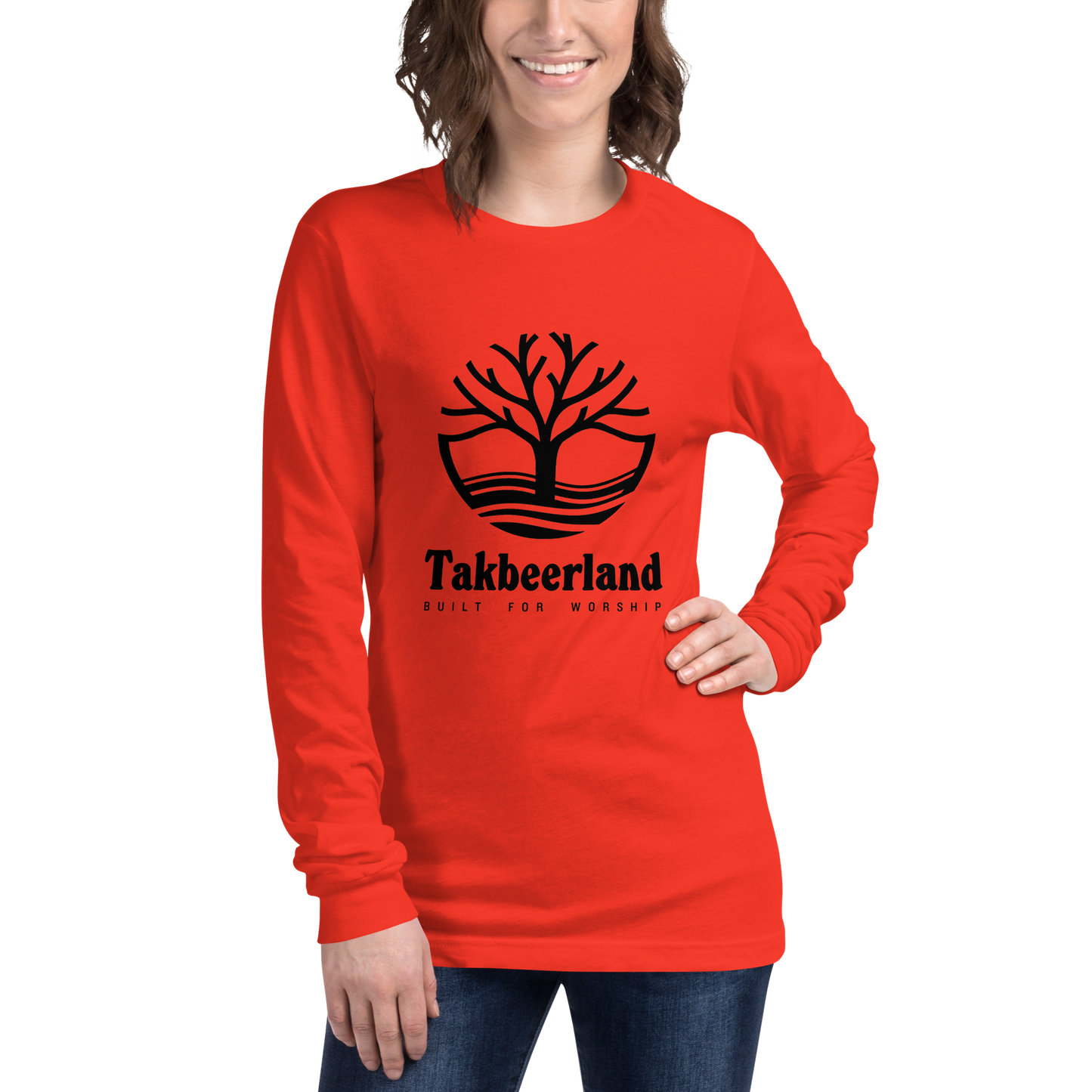 ADULT Long Sleeve Shirt - TAKBEERLAND FULL LOGO (Centered/Large) - Black