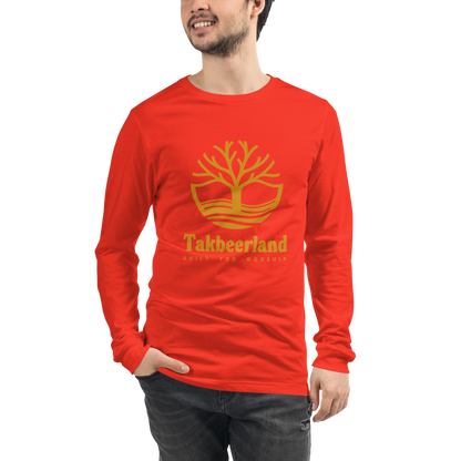 ADULT Long Sleeve Shirt - TAKBEERLAND FULL LOGO (Centered/Large) - Gold