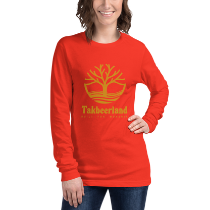 ADULT Long Sleeve Shirt - TAKBEERLAND FULL LOGO (Centered/Large) - Gold