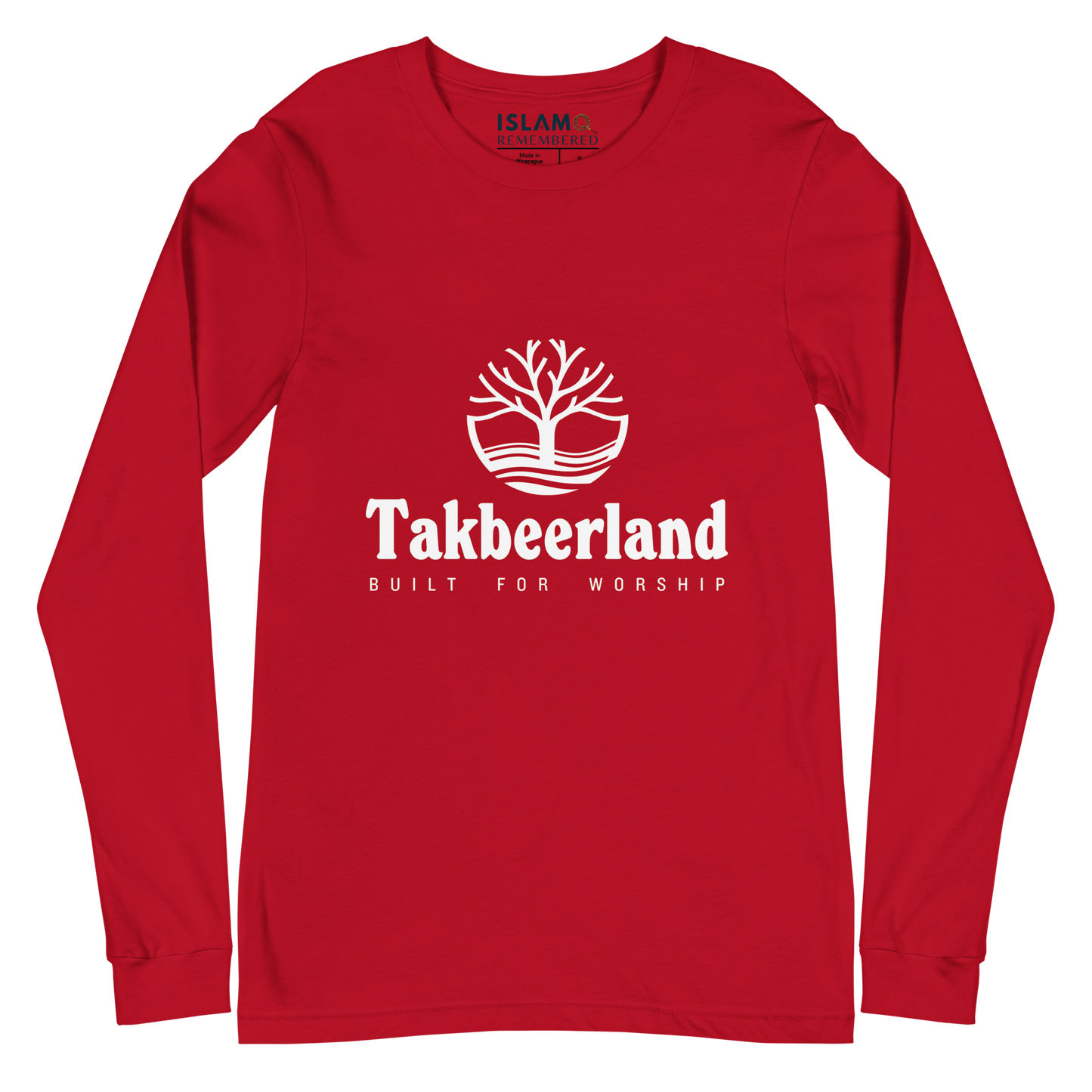 ADULT Long Sleeve Shirt - TAKBEERLAND FULL LOGO (Centered/Medium) - White