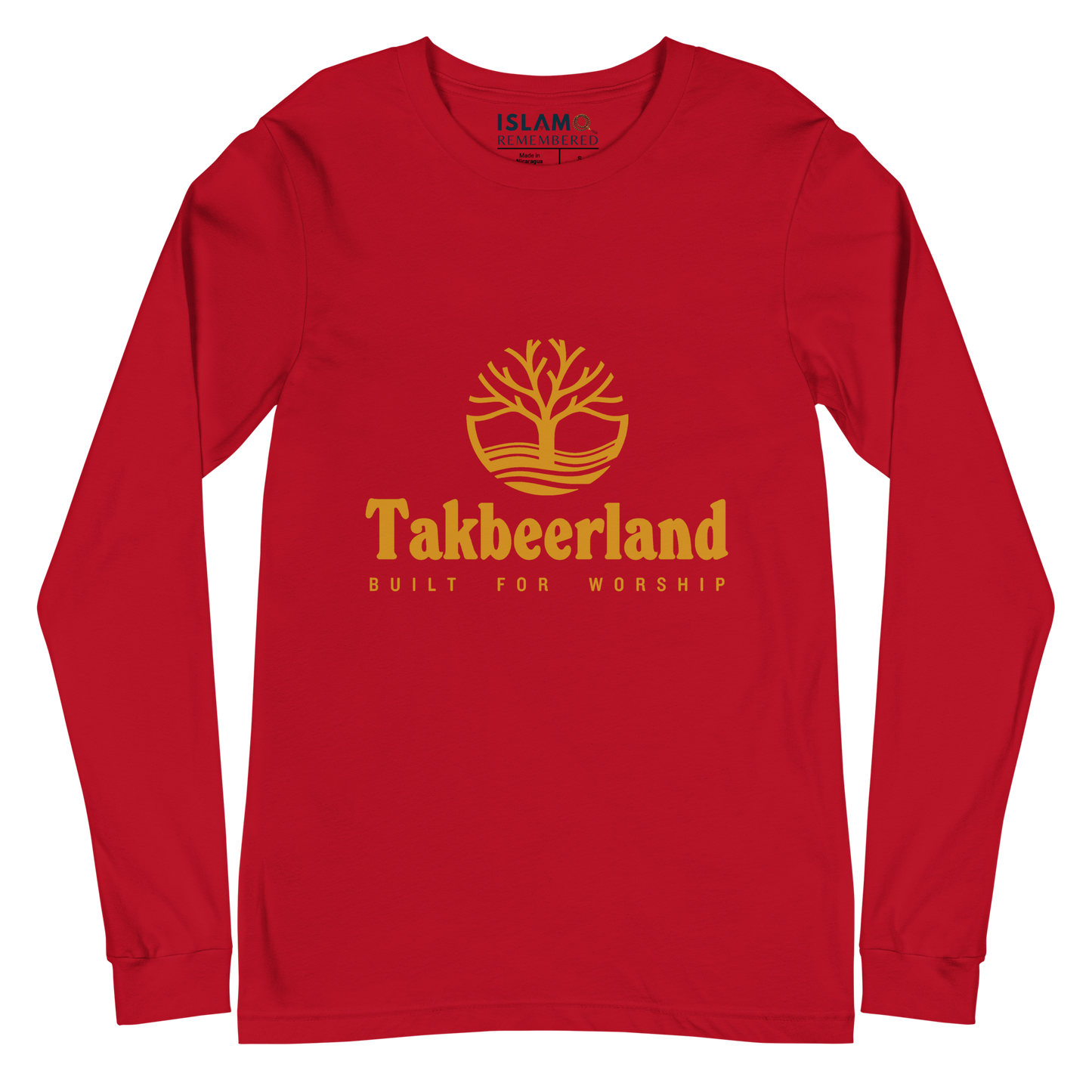 ADULT Long Sleeve Shirt - TAKBEERLAND FULL LOGO (Centered/Medium) - Gold