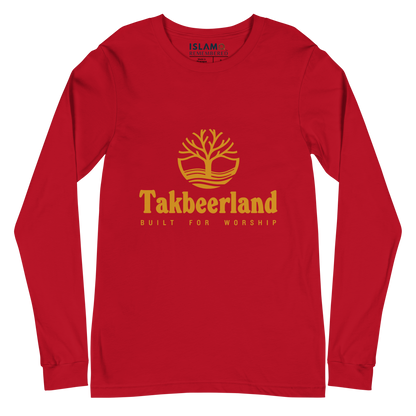 ADULT Long Sleeve Shirt - TAKBEERLAND FULL LOGO (Centered/Medium) - Gold