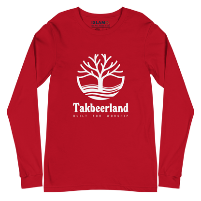 ADULT Long Sleeve Shirt - TAKBEERLAND FULL LOGO (Centered/Large) - White