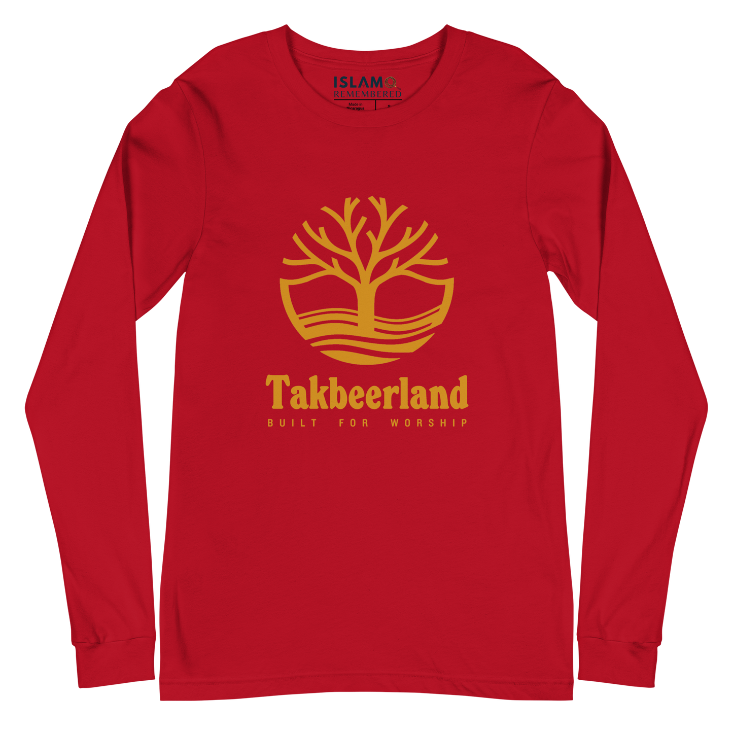 ADULT Long Sleeve Shirt - TAKBEERLAND FULL LOGO (Centered/Large) - Gold