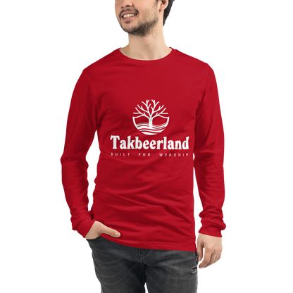 ADULT Long Sleeve Shirt - TAKBEERLAND FULL LOGO (Centered/Medium) - White