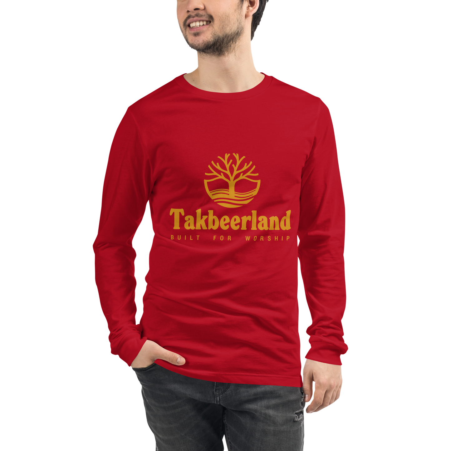 ADULT Long Sleeve Shirt - TAKBEERLAND FULL LOGO (Centered/Medium) - Gold