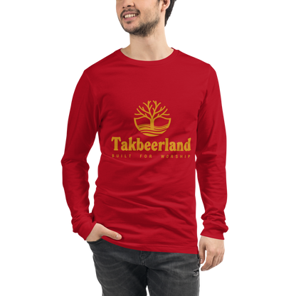 ADULT Long Sleeve Shirt - TAKBEERLAND FULL LOGO (Centered/Medium) - Gold