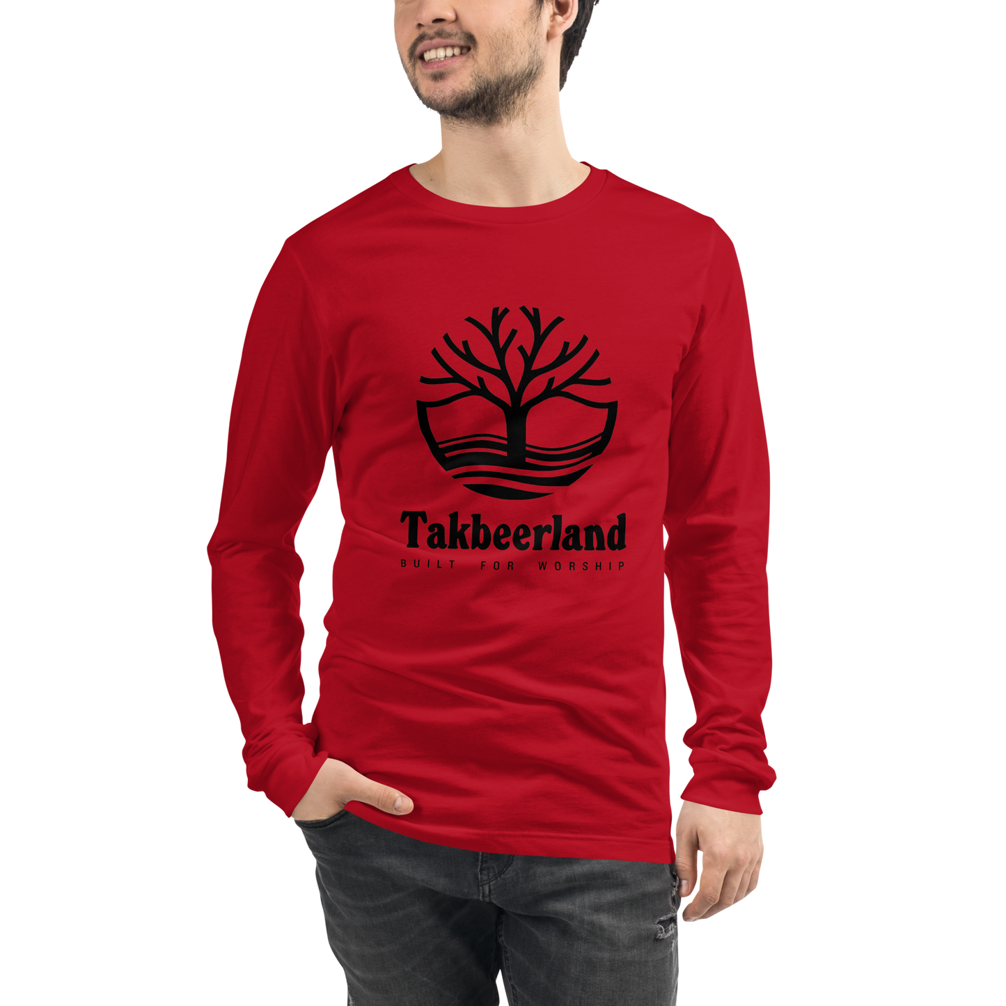 ADULT Long Sleeve Shirt - TAKBEERLAND FULL LOGO (Centered/Large) - Black