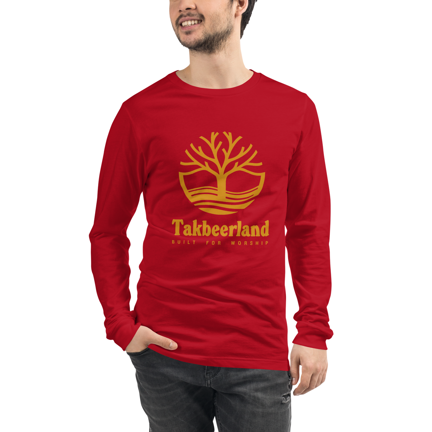 ADULT Long Sleeve Shirt - TAKBEERLAND FULL LOGO (Centered/Large) - Gold