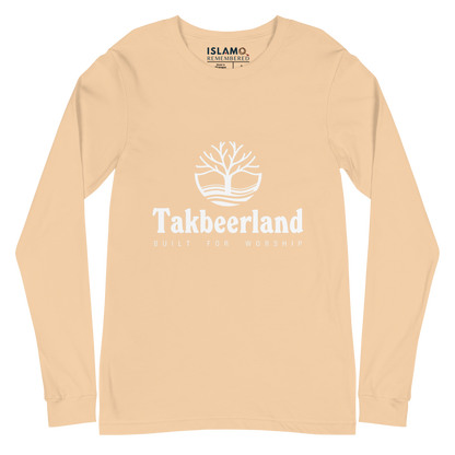 ADULT Long Sleeve Shirt - TAKBEERLAND FULL LOGO (Centered/Medium) - White