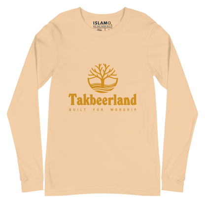 ADULT Long Sleeve Shirt - TAKBEERLAND FULL LOGO (Centered/Medium) - Gold