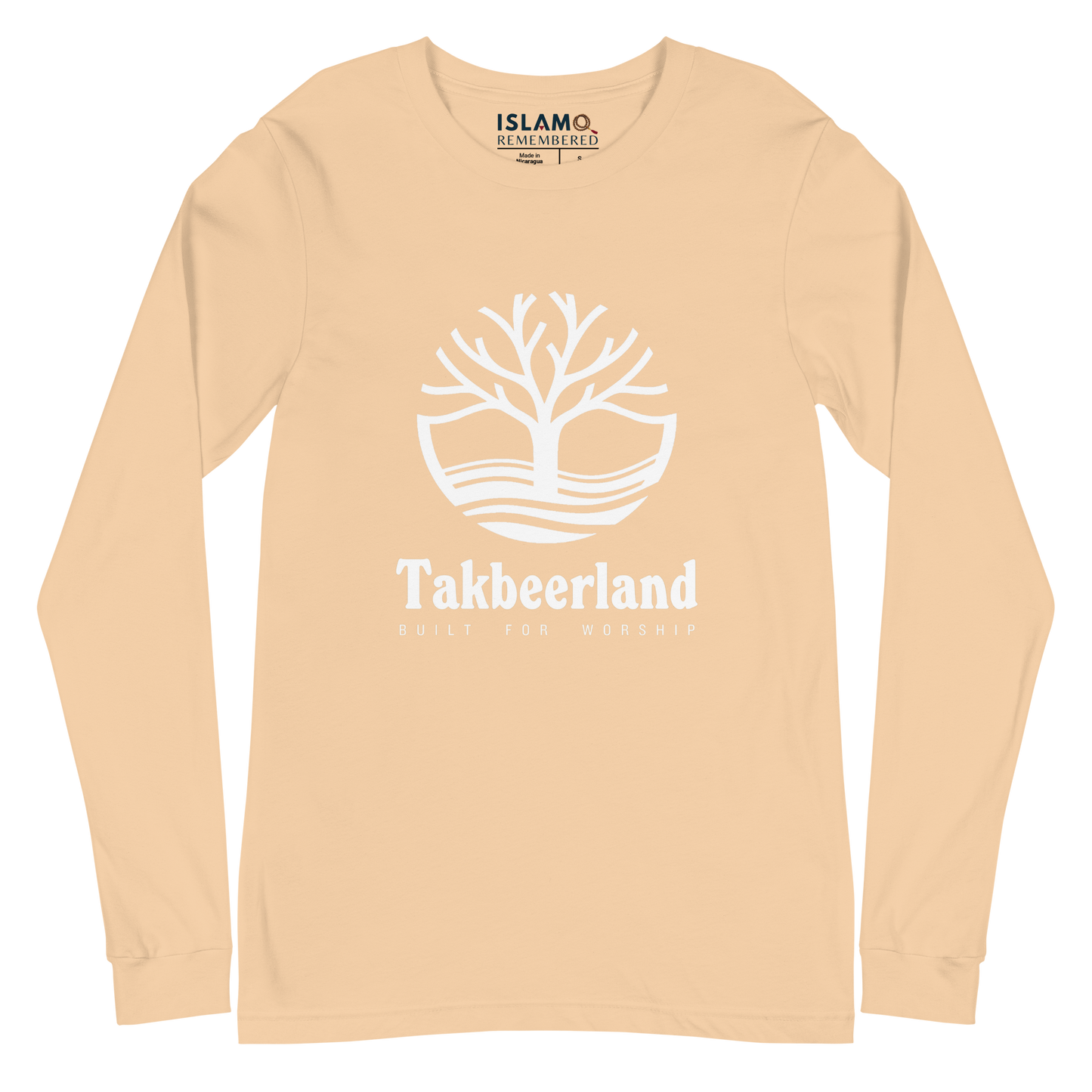 ADULT Long Sleeve Shirt - TAKBEERLAND FULL LOGO (Centered/Large) - White