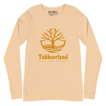 ADULT Long Sleeve Shirt - TAKBEERLAND FULL LOGO (Centered/Large) - Gold