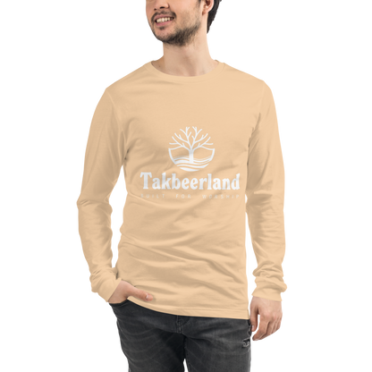 ADULT Long Sleeve Shirt - TAKBEERLAND FULL LOGO (Centered/Medium) - White