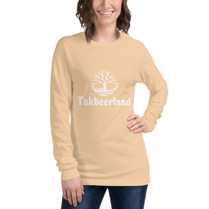 ADULT Long Sleeve Shirt - TAKBEERLAND FULL LOGO (Centered/Medium) - White