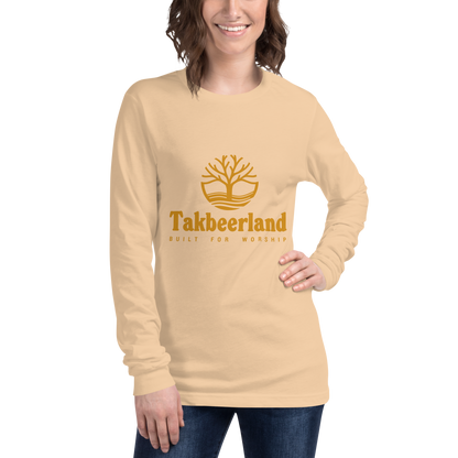 ADULT Long Sleeve Shirt - TAKBEERLAND FULL LOGO (Centered/Medium) - Gold