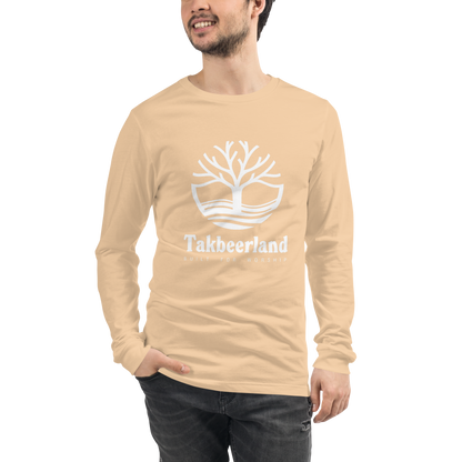 ADULT Long Sleeve Shirt - TAKBEERLAND FULL LOGO (Centered/Large) - White