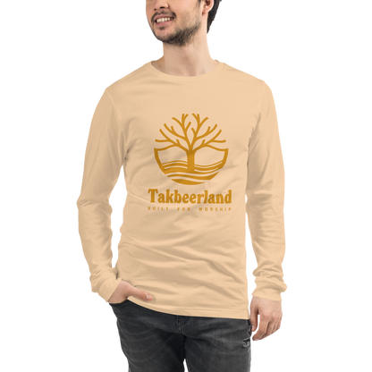 ADULT Long Sleeve Shirt - TAKBEERLAND FULL LOGO (Centered/Large) - Gold