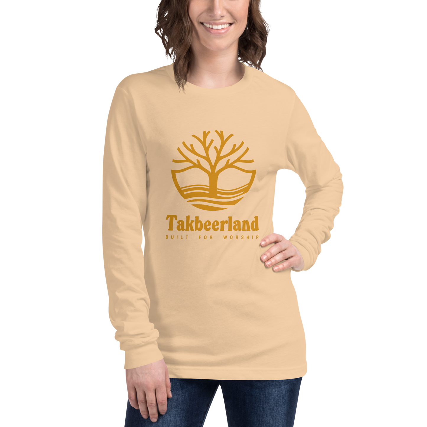 ADULT Long Sleeve Shirt - TAKBEERLAND FULL LOGO (Centered/Large) - Gold