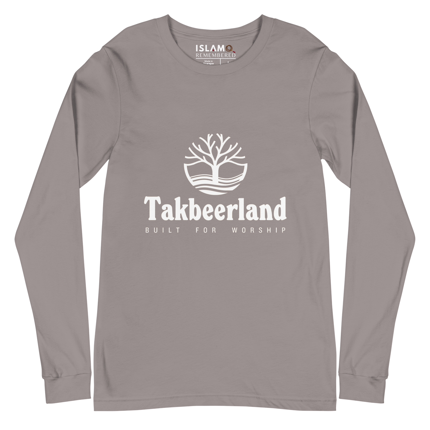 ADULT Long Sleeve Shirt - TAKBEERLAND FULL LOGO (Centered/Medium) - White