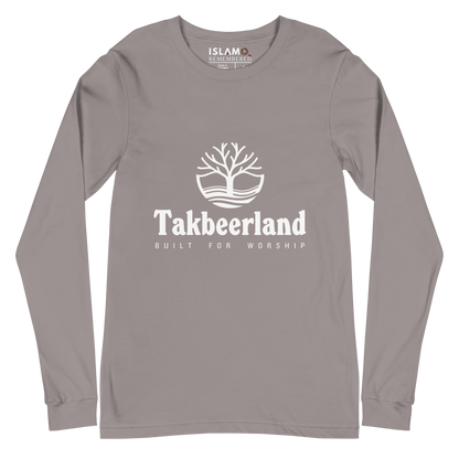 ADULT Long Sleeve Shirt - TAKBEERLAND FULL LOGO (Centered/Medium) - White