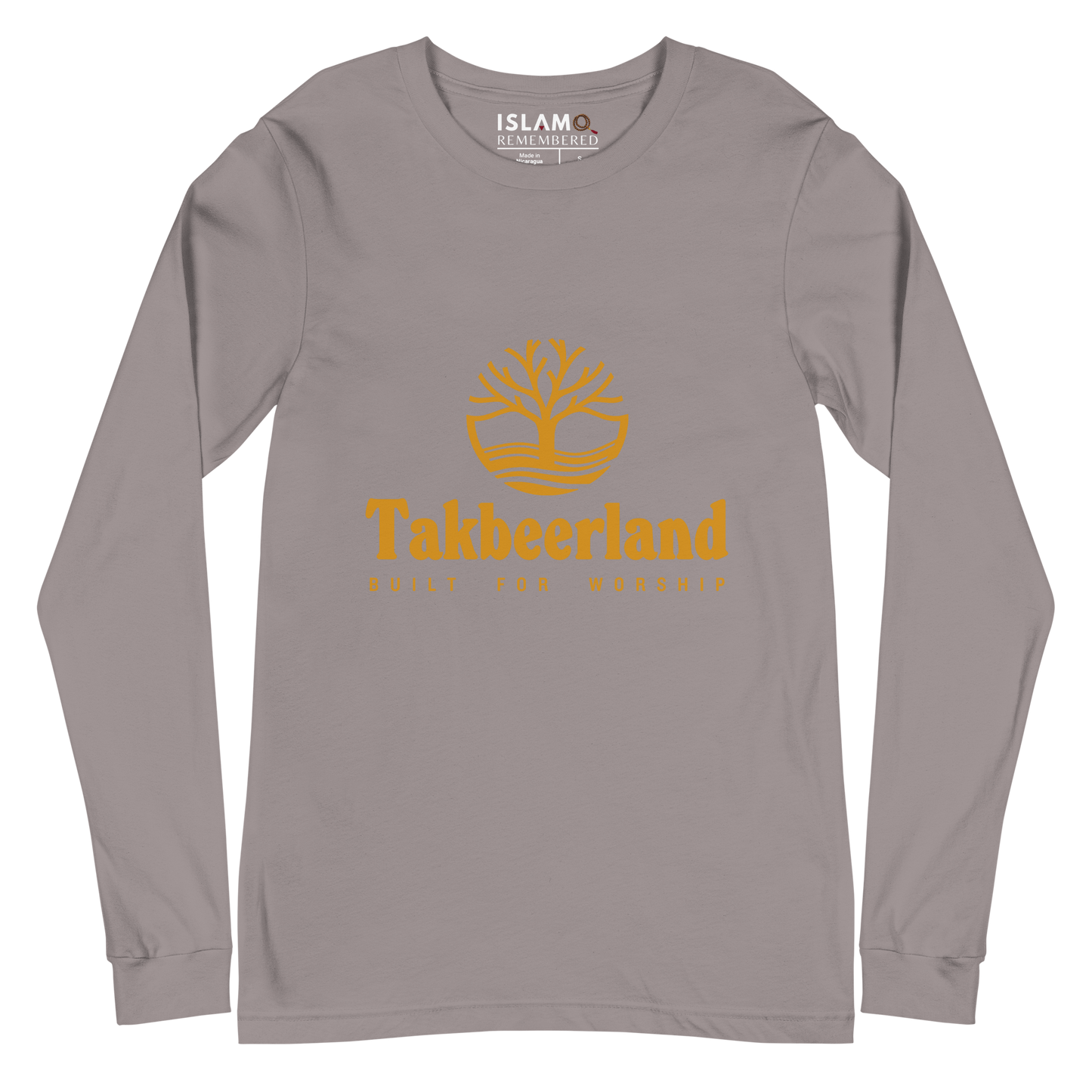 ADULT Long Sleeve Shirt - TAKBEERLAND FULL LOGO (Centered/Medium) - Gold