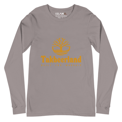 ADULT Long Sleeve Shirt - TAKBEERLAND FULL LOGO (Centered/Medium) - Gold