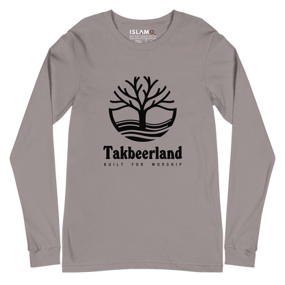 ADULT Long Sleeve Shirt - TAKBEERLAND FULL LOGO (Centered/Large) - Black