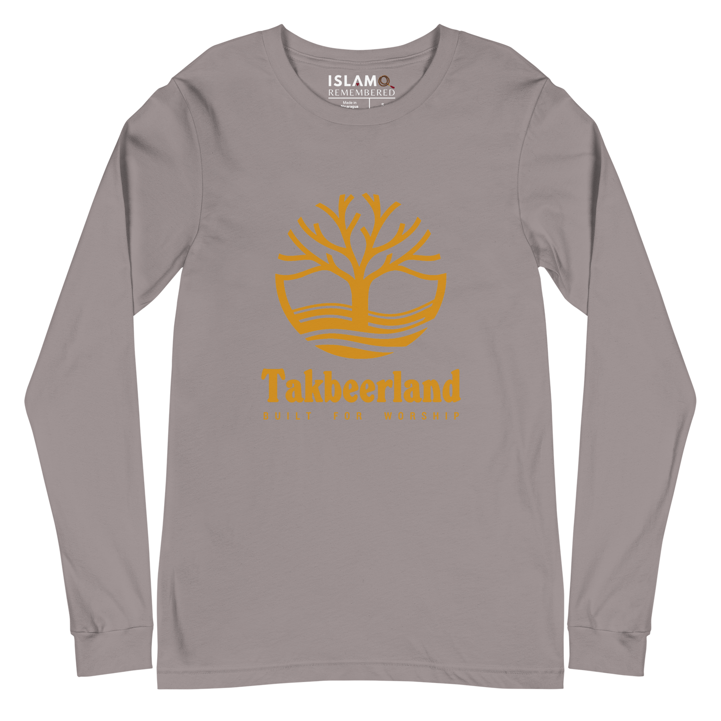 ADULT Long Sleeve Shirt - TAKBEERLAND FULL LOGO (Centered/Large) - Gold