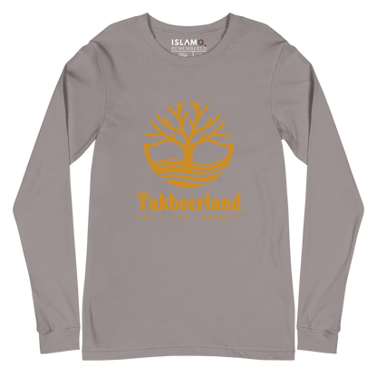 ADULT Long Sleeve Shirt - TAKBEERLAND FULL LOGO (Centered/Large) - Gold