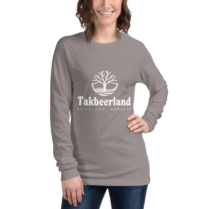 ADULT Long Sleeve Shirt - TAKBEERLAND FULL LOGO (Centered/Medium) - White