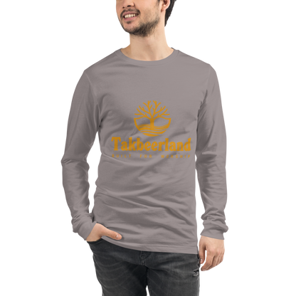 ADULT Long Sleeve Shirt - TAKBEERLAND FULL LOGO (Centered/Medium) - Gold