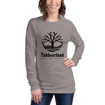 ADULT Long Sleeve Shirt - TAKBEERLAND FULL LOGO (Centered/Large) - Black