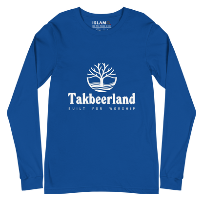 ADULT Long Sleeve Shirt - TAKBEERLAND FULL LOGO (Centered/Medium) - White