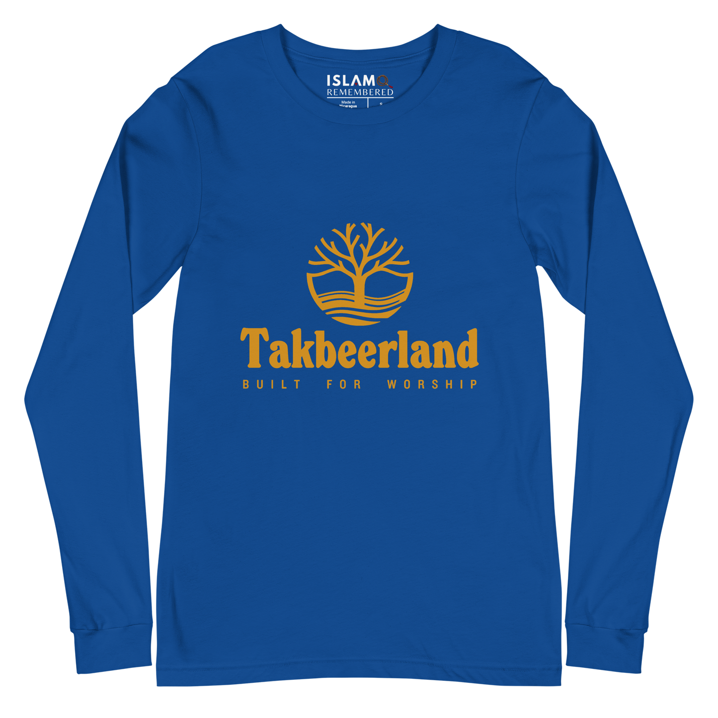 ADULT Long Sleeve Shirt - TAKBEERLAND FULL LOGO (Centered/Medium) - Gold