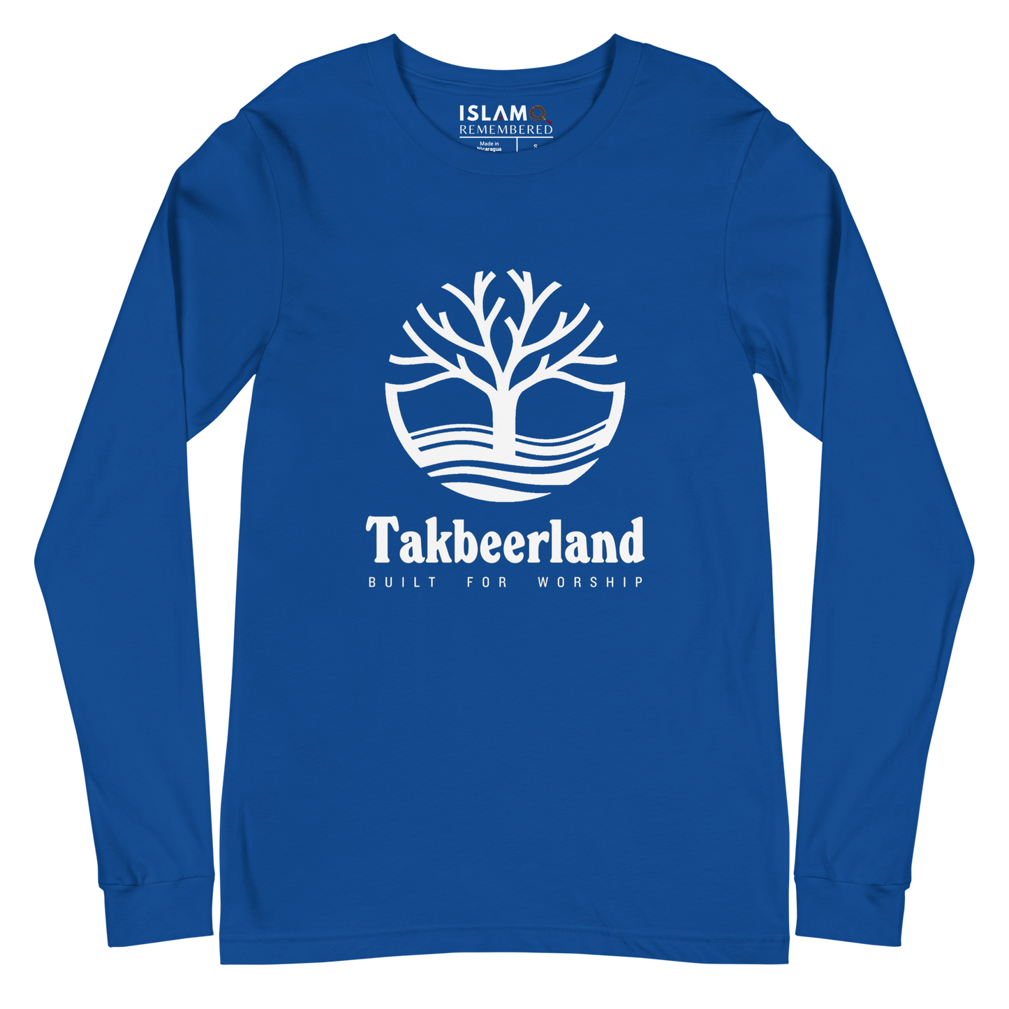 ADULT Long Sleeve Shirt - TAKBEERLAND FULL LOGO (Centered/Large) - White