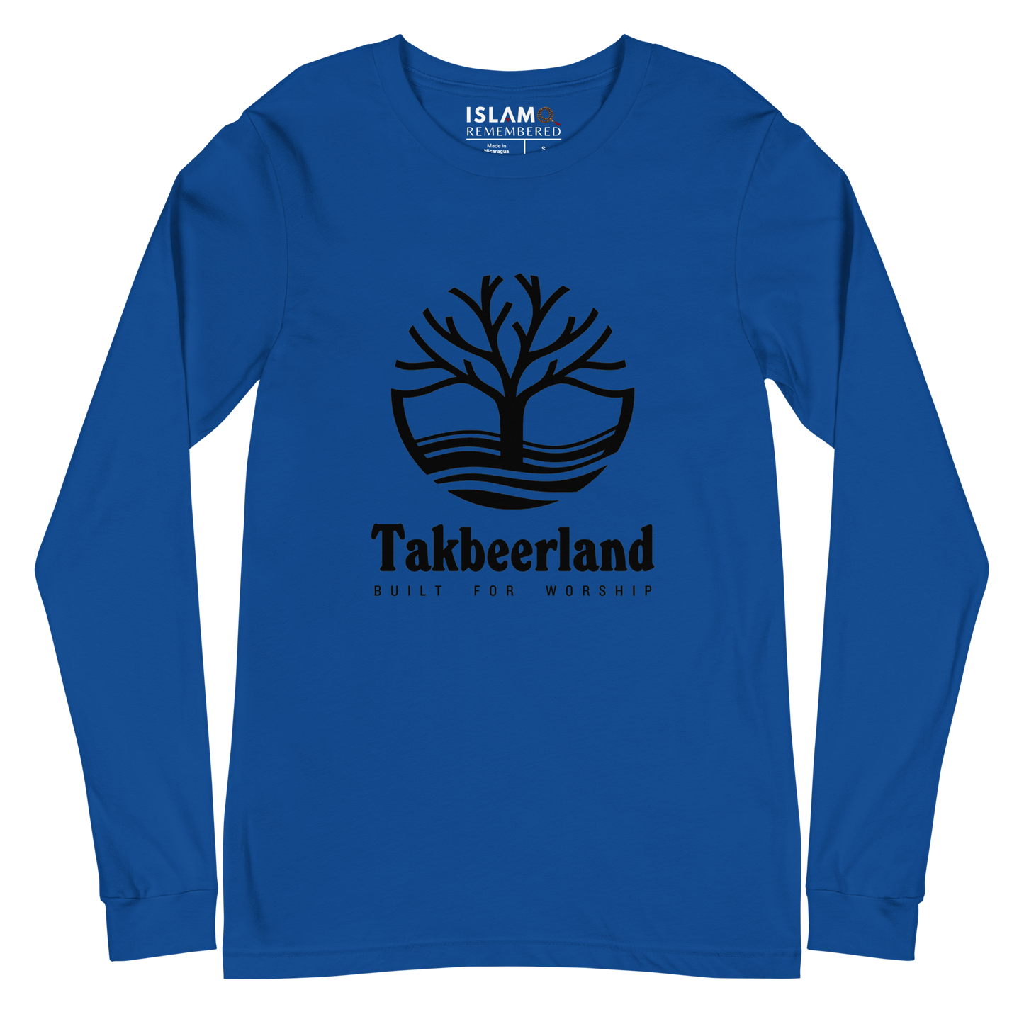 ADULT Long Sleeve Shirt - TAKBEERLAND FULL LOGO (Centered/Large) - Black