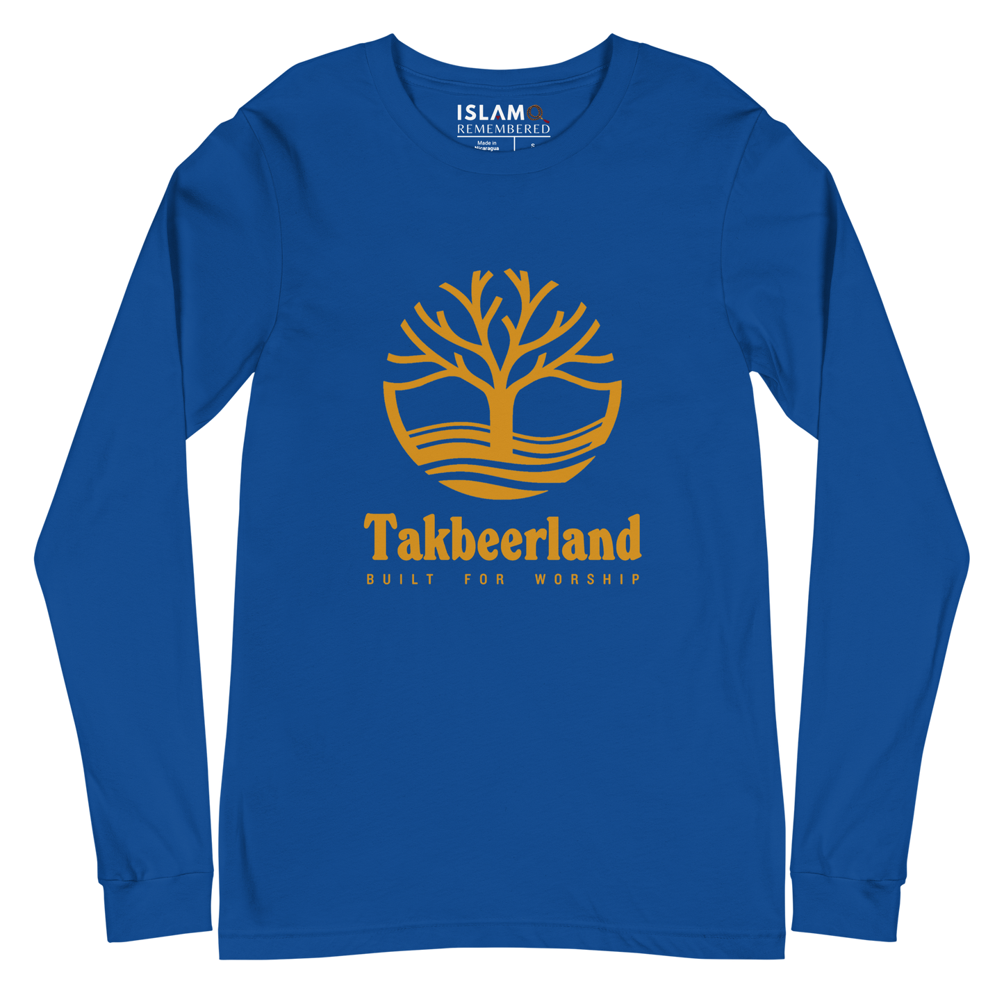 ADULT Long Sleeve Shirt - TAKBEERLAND FULL LOGO (Centered/Large) - Gold