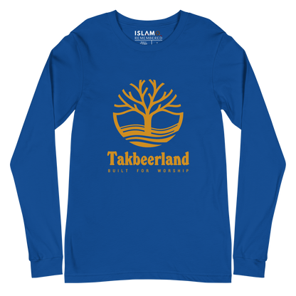 ADULT Long Sleeve Shirt - TAKBEERLAND FULL LOGO (Centered/Large) - Gold