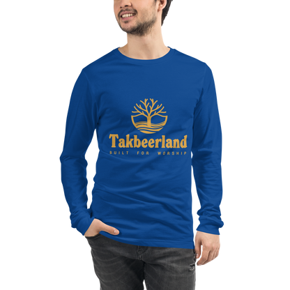 ADULT Long Sleeve Shirt - TAKBEERLAND FULL LOGO (Centered/Medium) - Gold