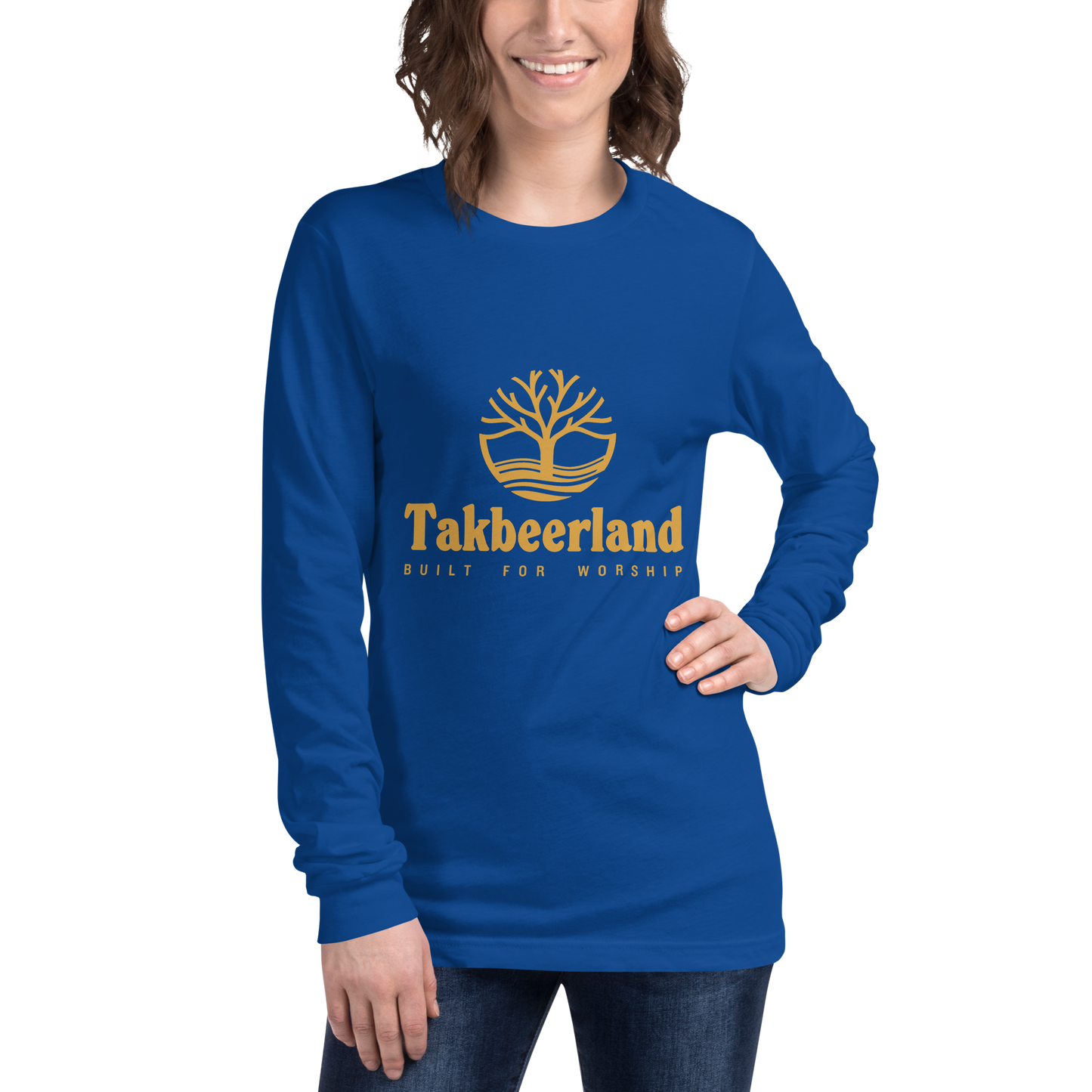 ADULT Long Sleeve Shirt - TAKBEERLAND FULL LOGO (Centered/Medium) - Gold