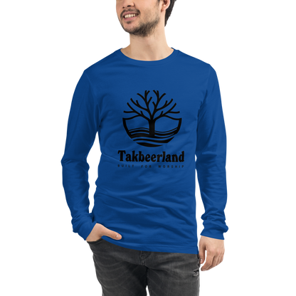 ADULT Long Sleeve Shirt - TAKBEERLAND FULL LOGO (Centered/Large) - Black